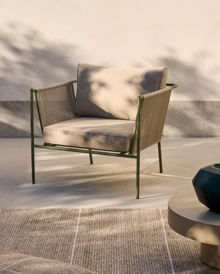 Outdoor Armchair ZIVIA linen ecru with Steel Base