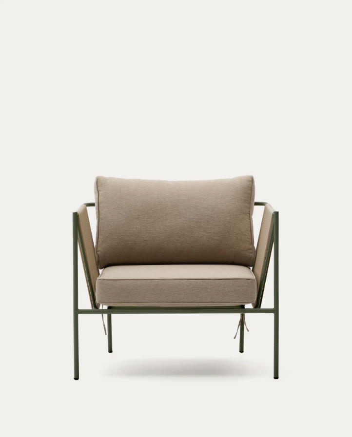 Outdoor Armchair ZIVIA linen ecru with Steel Base