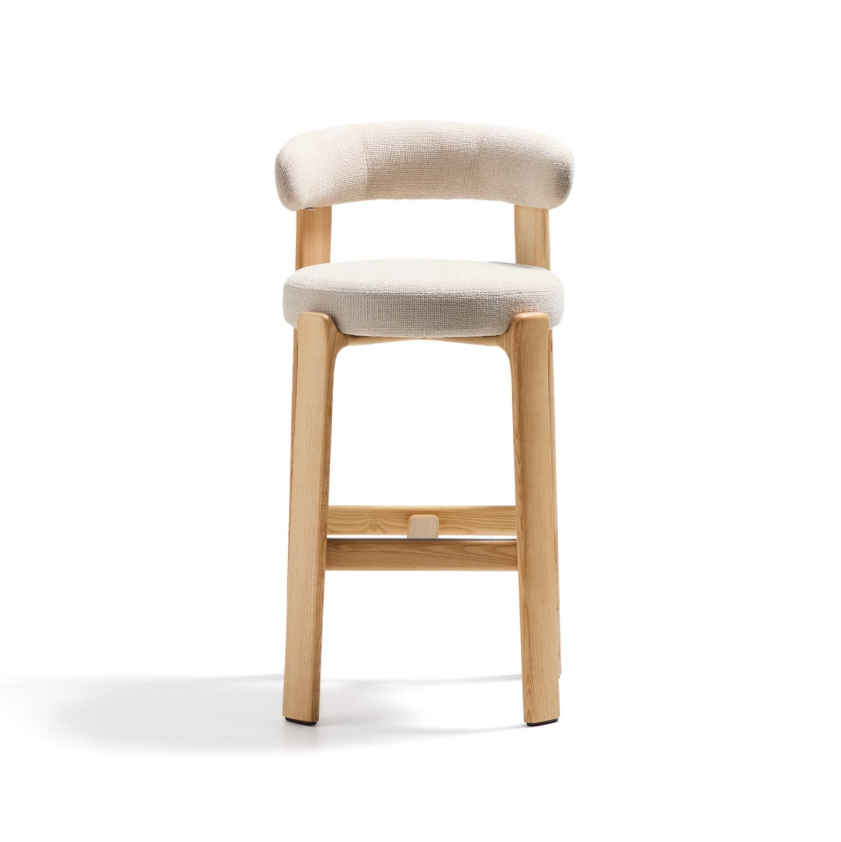 GRANITE beige chenille stool with an ash base