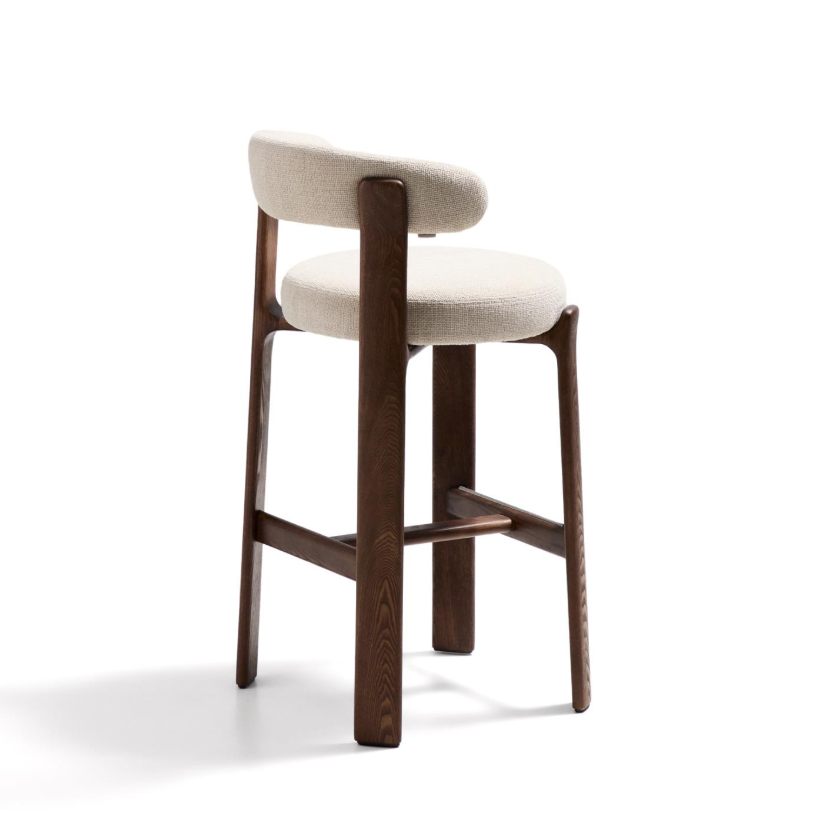 GRANITE beige chenille stool with a dark ash base