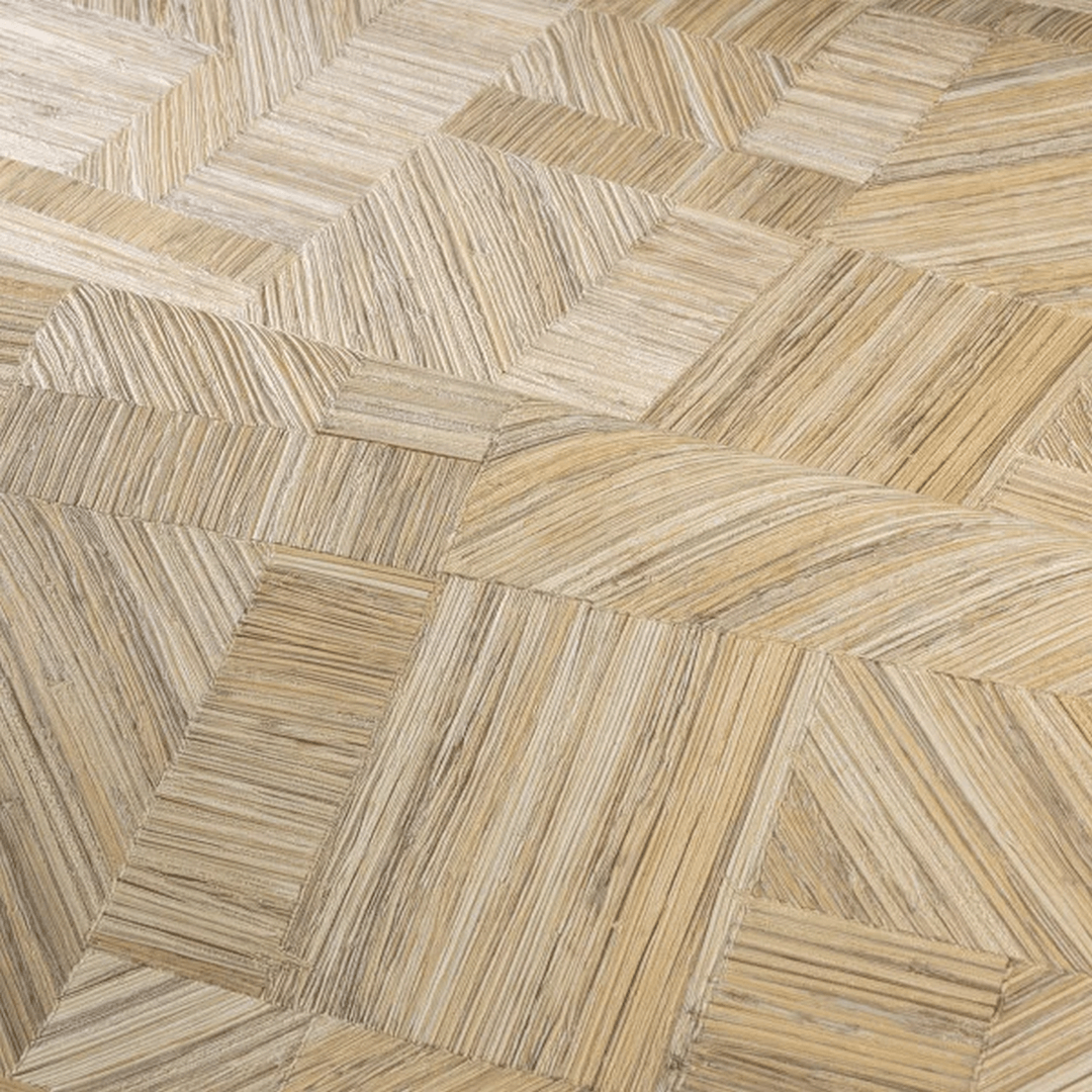 Geometrische Struktur-Tapete, die einen strohähnlichen Patchwork-Look imitiert - IMBRICATION - PAILLE dunkelbeige