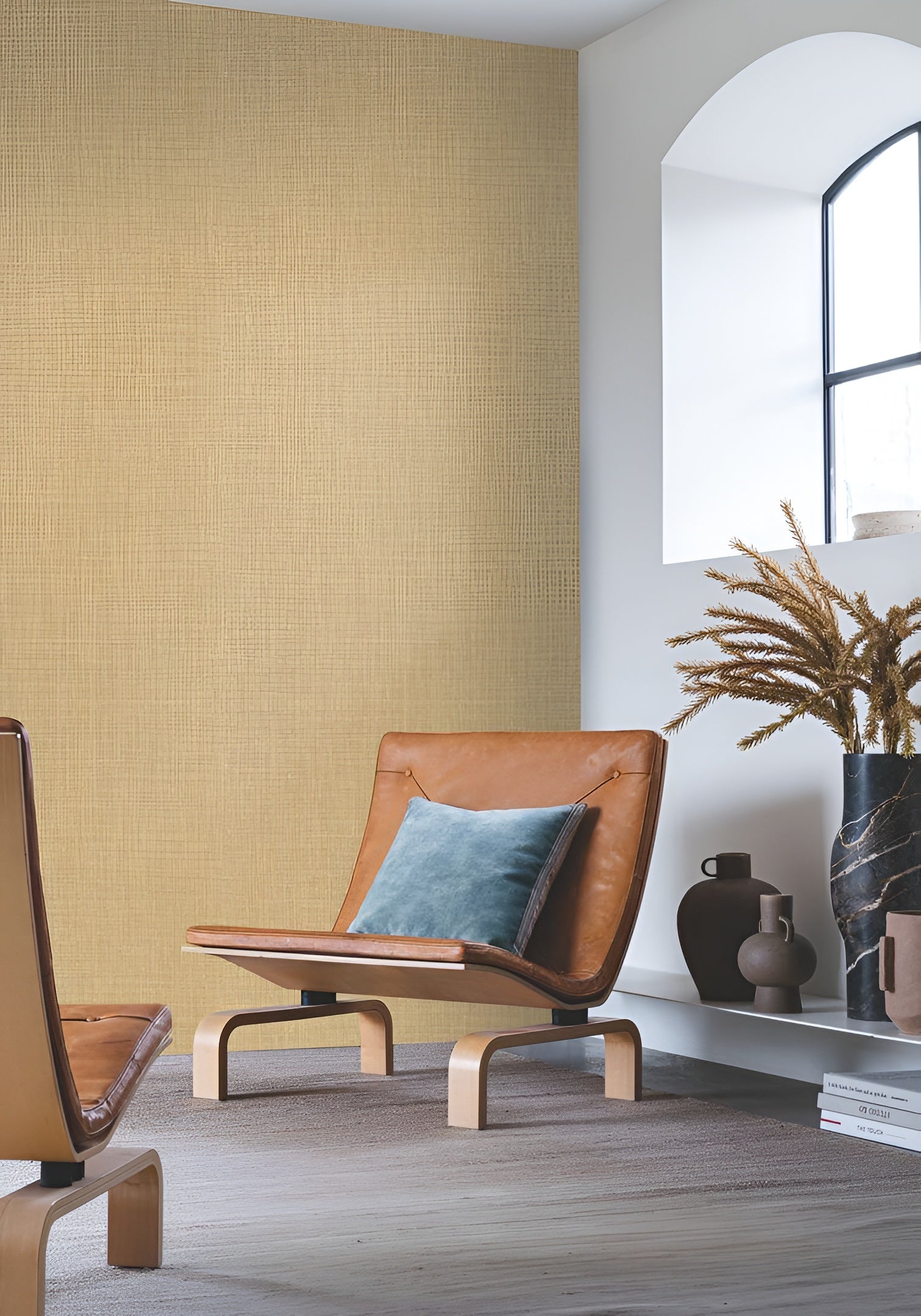 Structural wallpaper resembling linen canvas SHINOK - SAVANE mustard