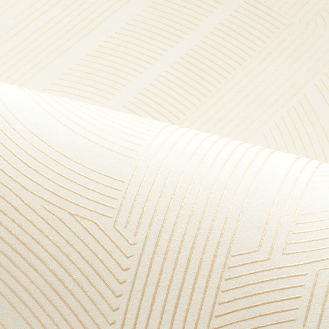 Metallic wallpaper with a geometric striped pattern PORTE DORÉE - WHITE/GOLD white with gold