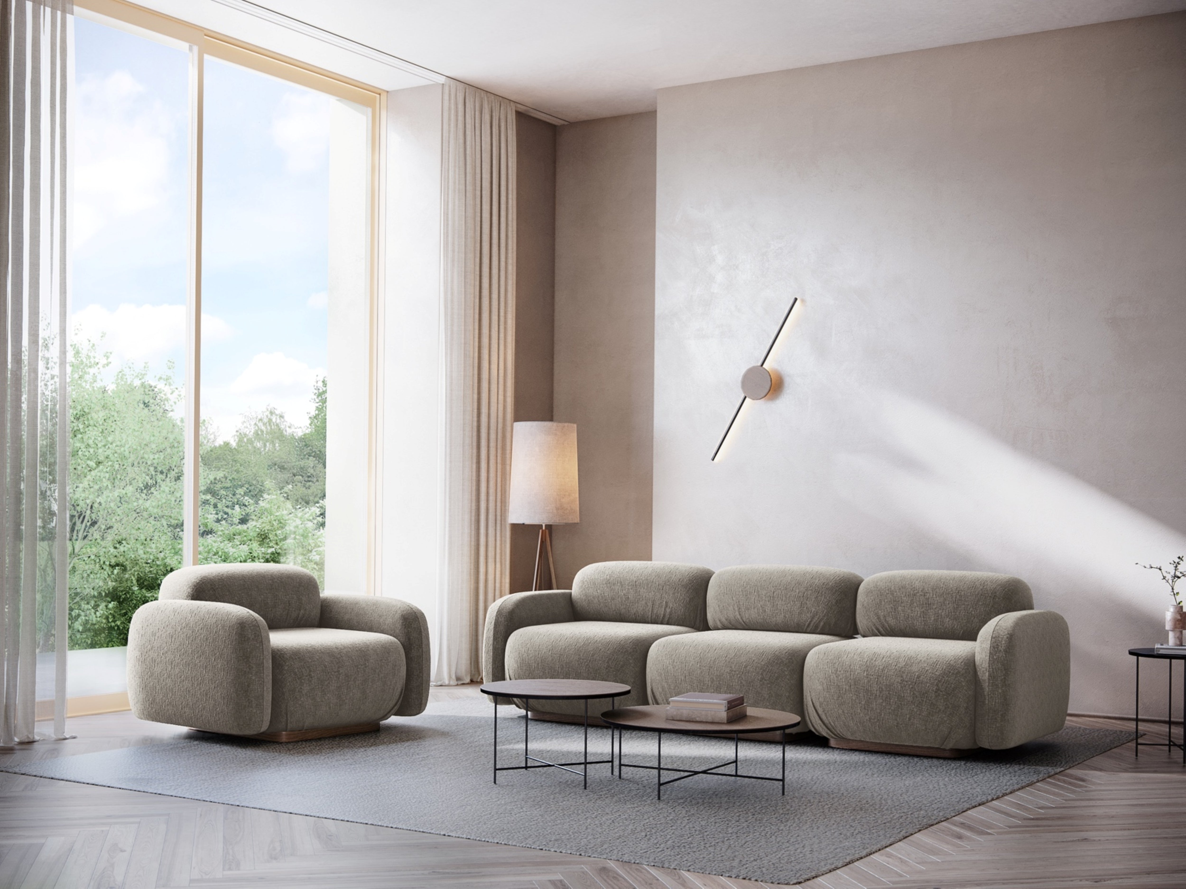 Modulares 3-Sitzer Sofa AILANI ecru Boucle