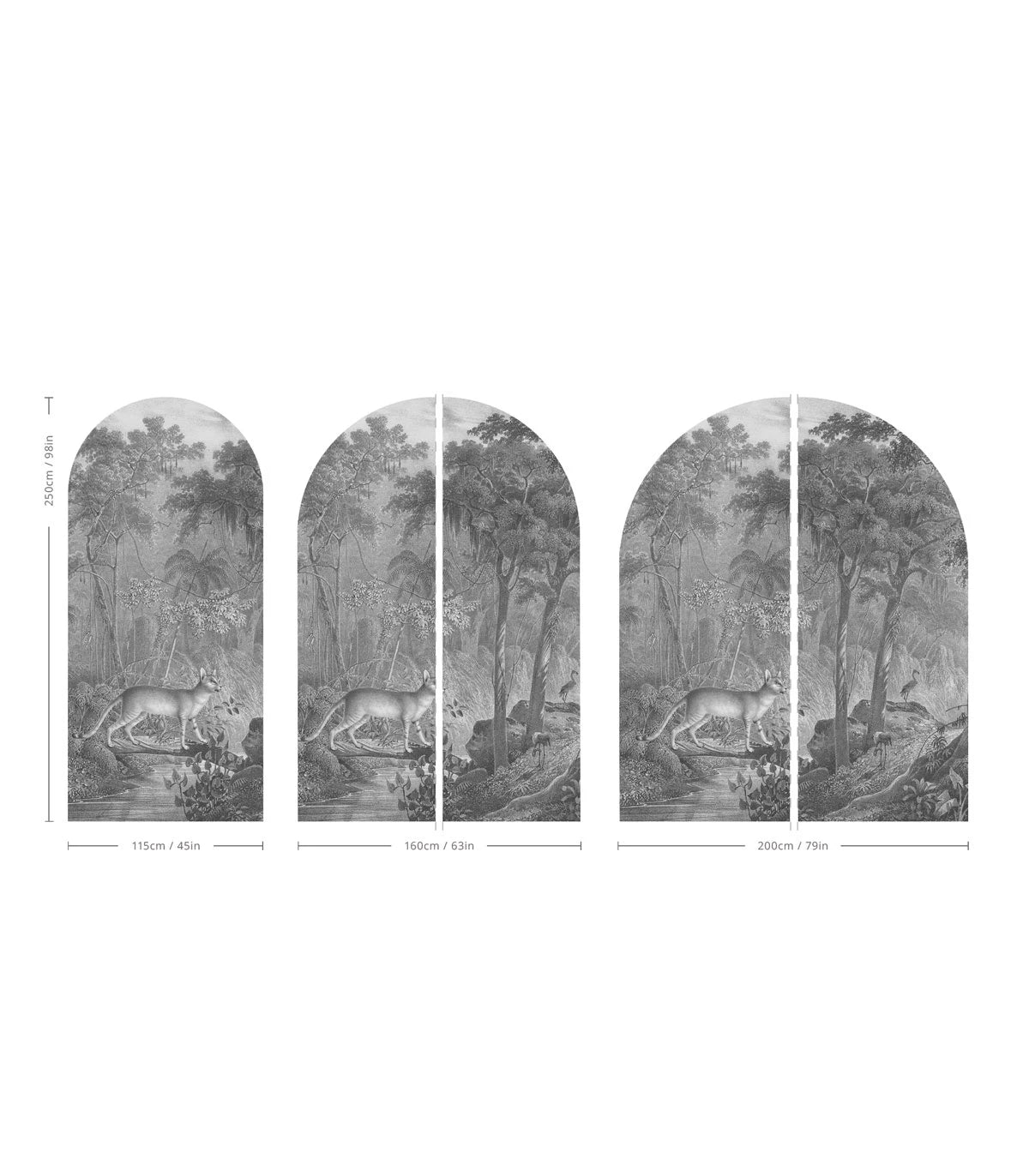 Non-woven mural in the shape of an arch JUNGLE CAT gray