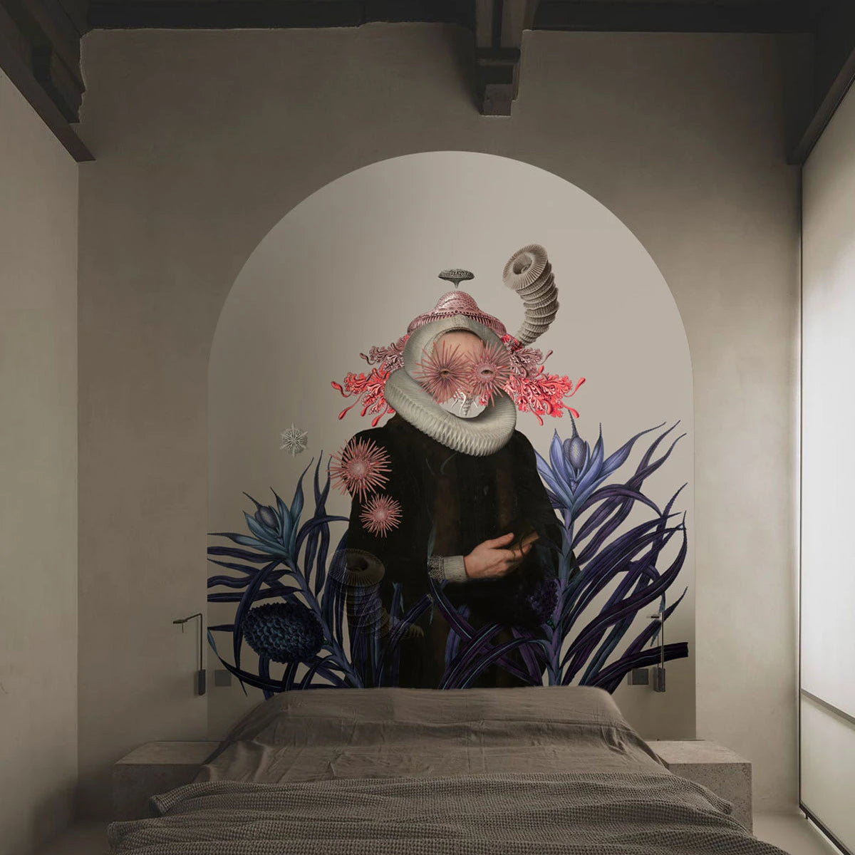 Beige non-woven arch-shaped mural LADY MEDUSA