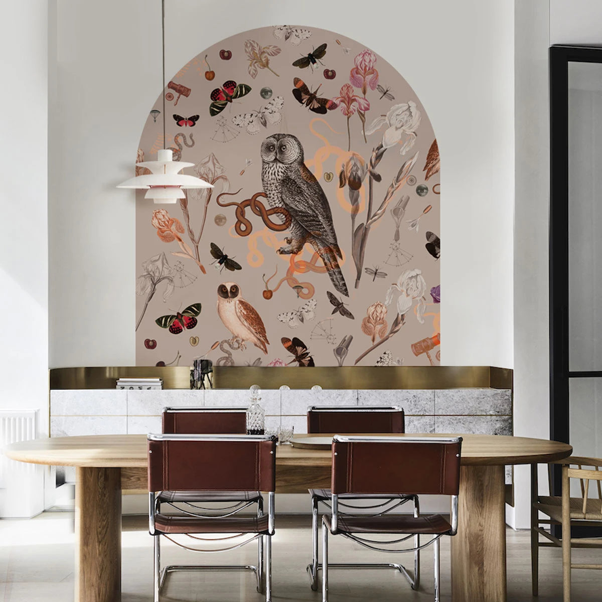 Vlies-Tapete in Bogenform PINK OWLS rosa