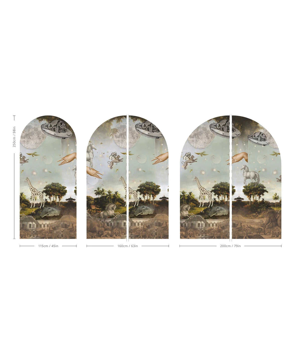 Mural flizelinowy w kształcie łuku STARDUST SAFARI ciemnozielony z niebieskim na ścianę – Wallcolors