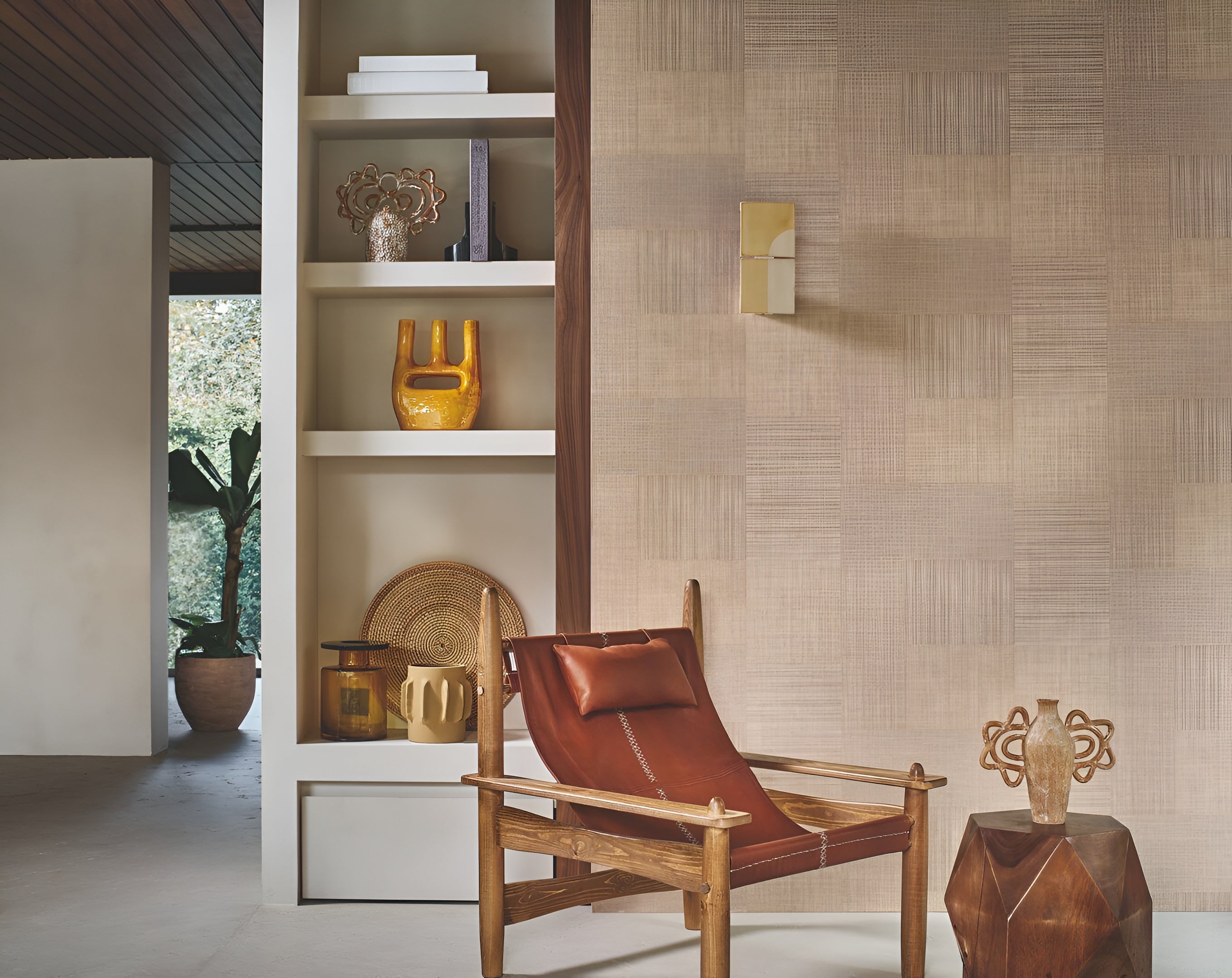 Geometric Structural Wallpaper Patchwork Imitating Fabric MESTIZO - MORDORÉ Dark Beige