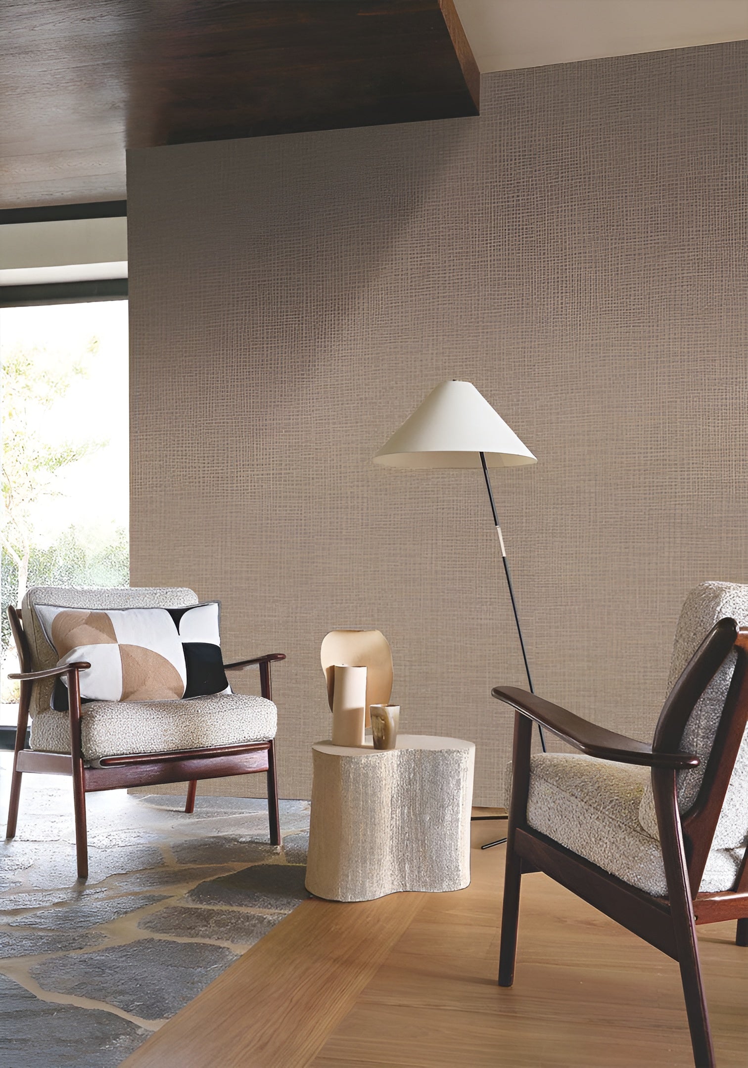 Structural wallpaper resembling linen canvas SHINOK - BEIGE TAUPE taupe
