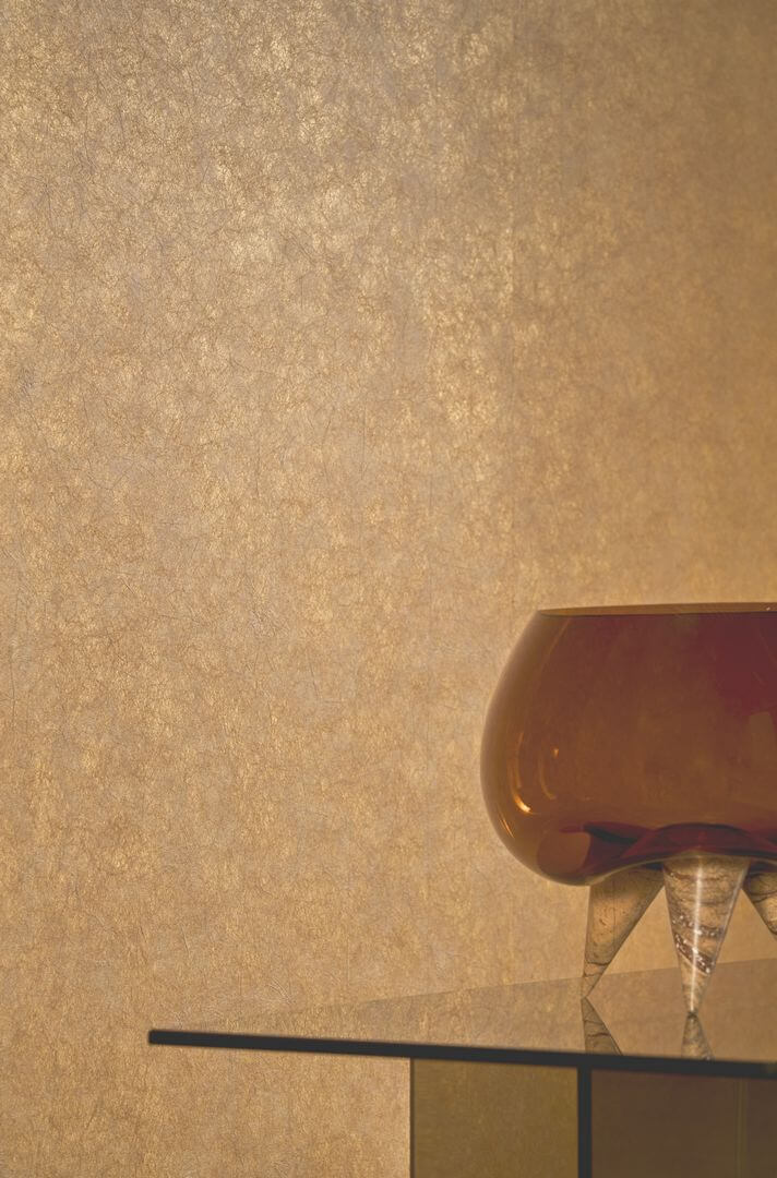 Textured metallic fabric wallpaper with pleats OXEA - BEIGE POUDRÉ PLATINE beige platinum