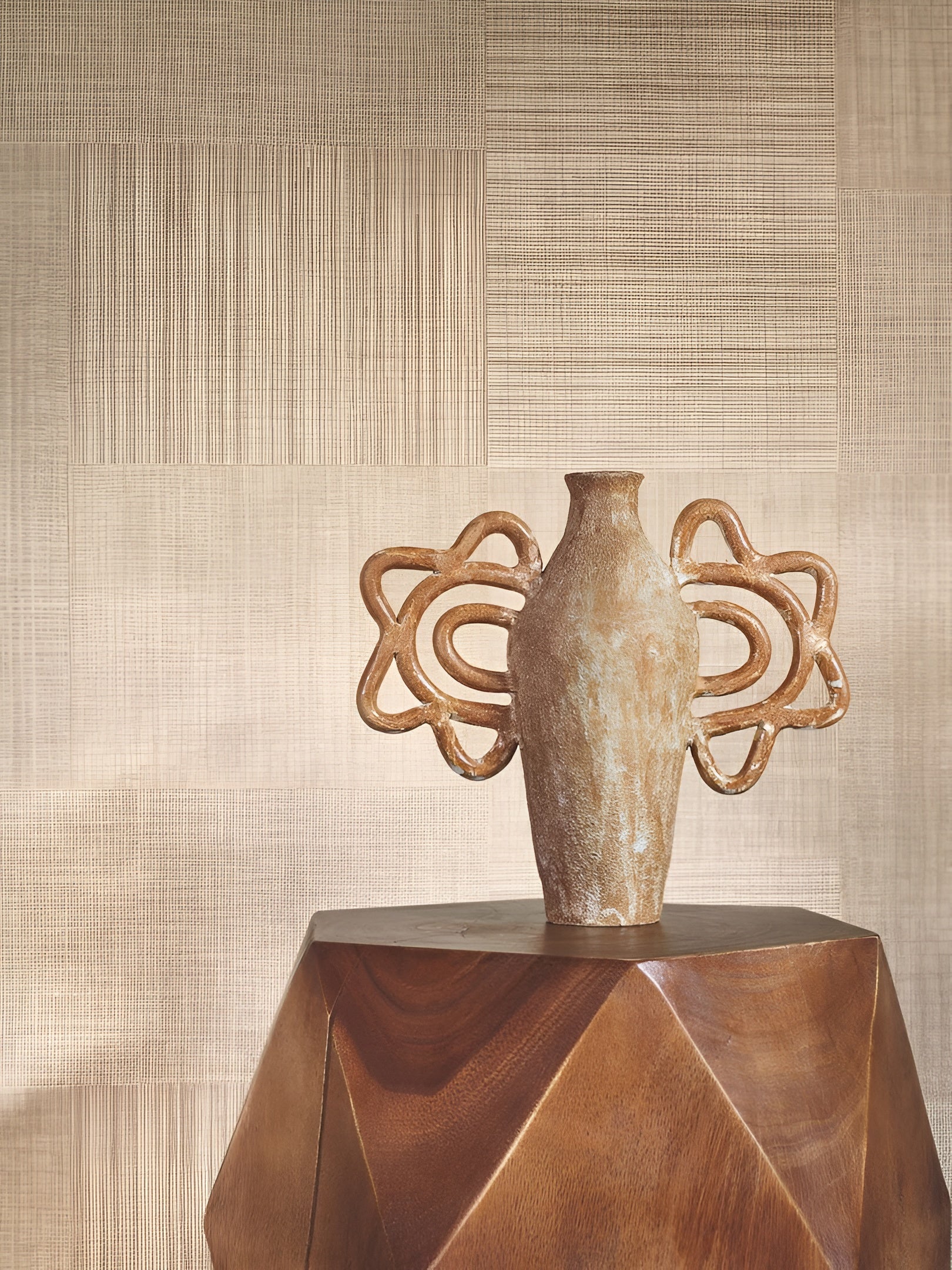 Geometric Structural Wallpaper Patchwork Imitating Fabric MESTIZO - CACTUS Cactus Green