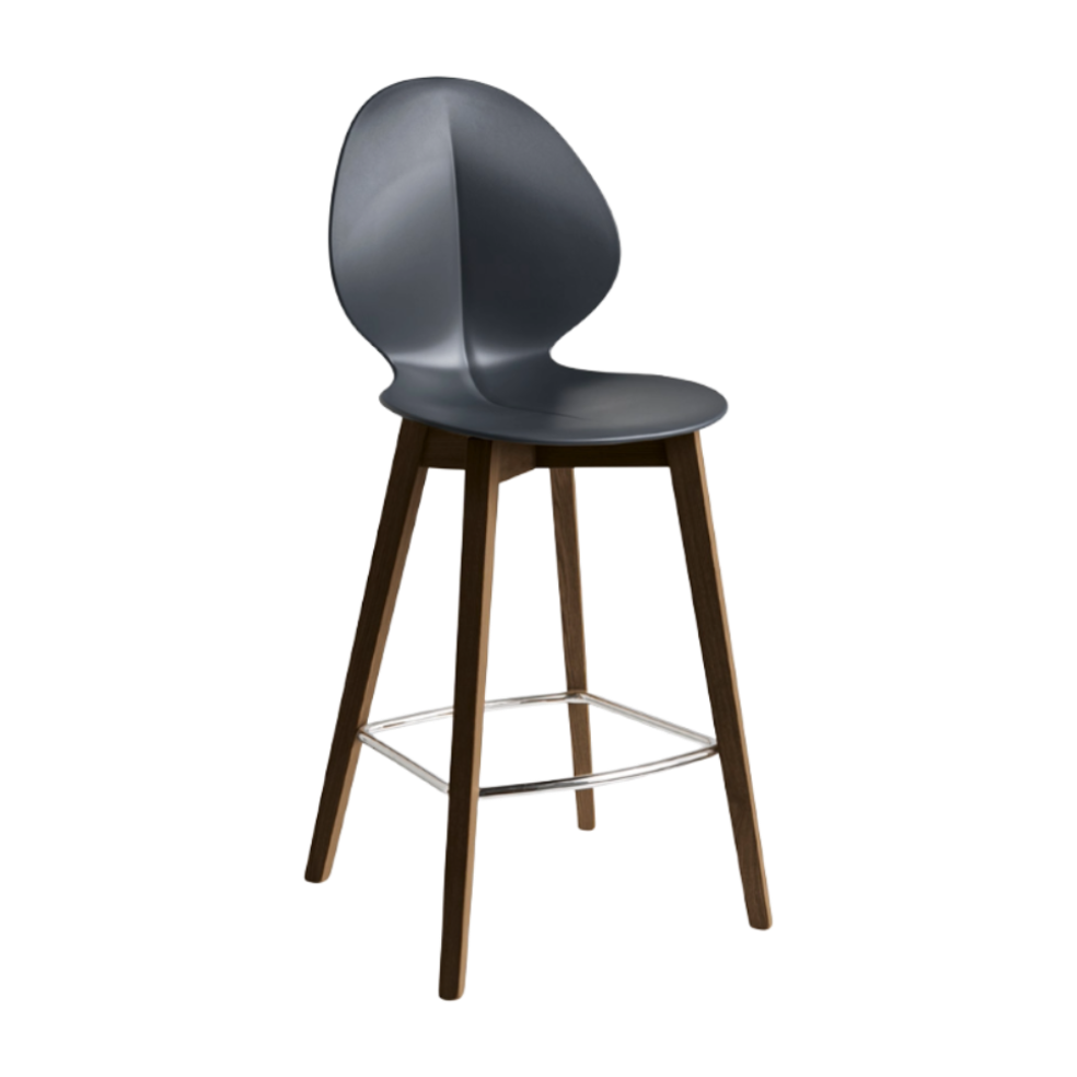 Barhocker BASIL mit grauem Sitz und dunklem Holzgestell