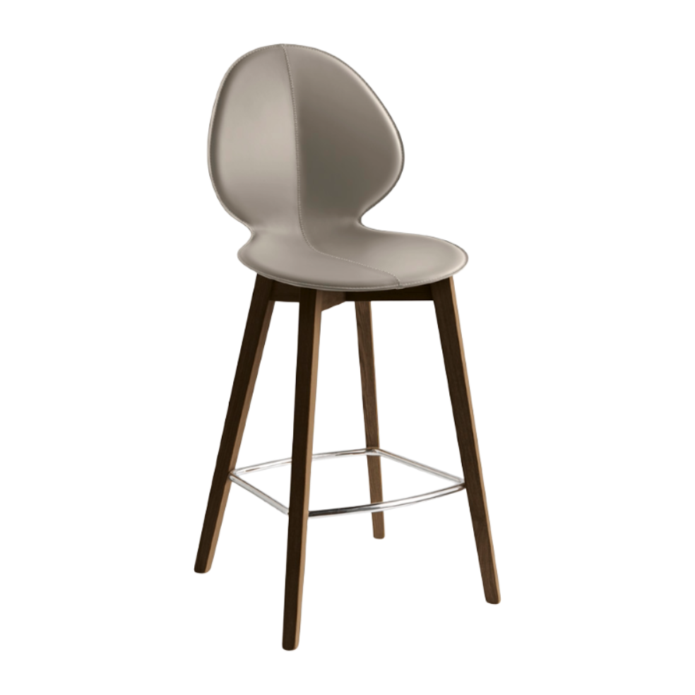 Barhocker BASIL taupe mit Sitzfläche und dunklem Holzgestell