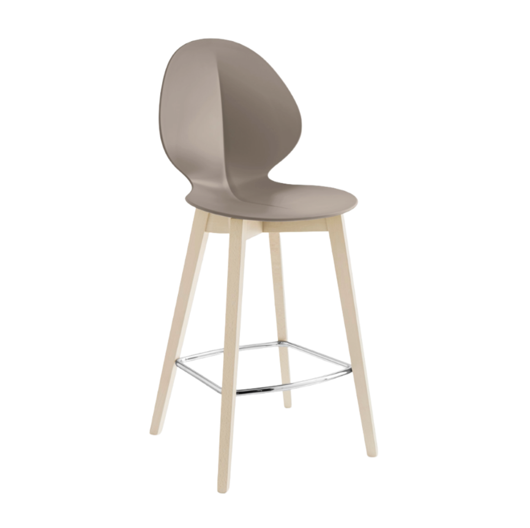Barhocker BASIL taupe mit Sitzfläche aus gebleichtem Holz