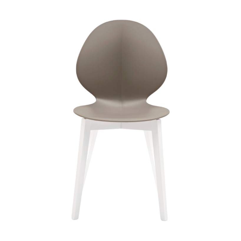 Stuhl BASIL taupe mit Sitzfläche und weißem Holzgestell