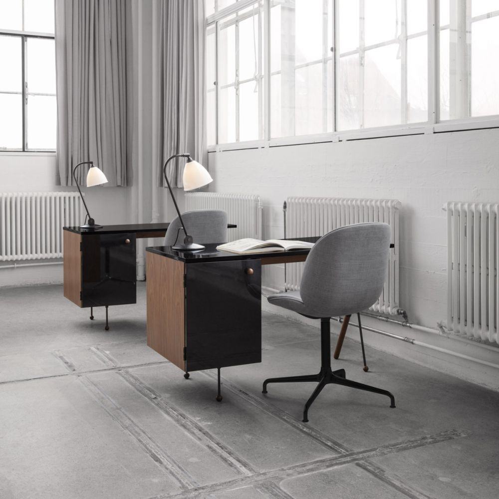 Upholstered BEETLE swivel chair with a black base