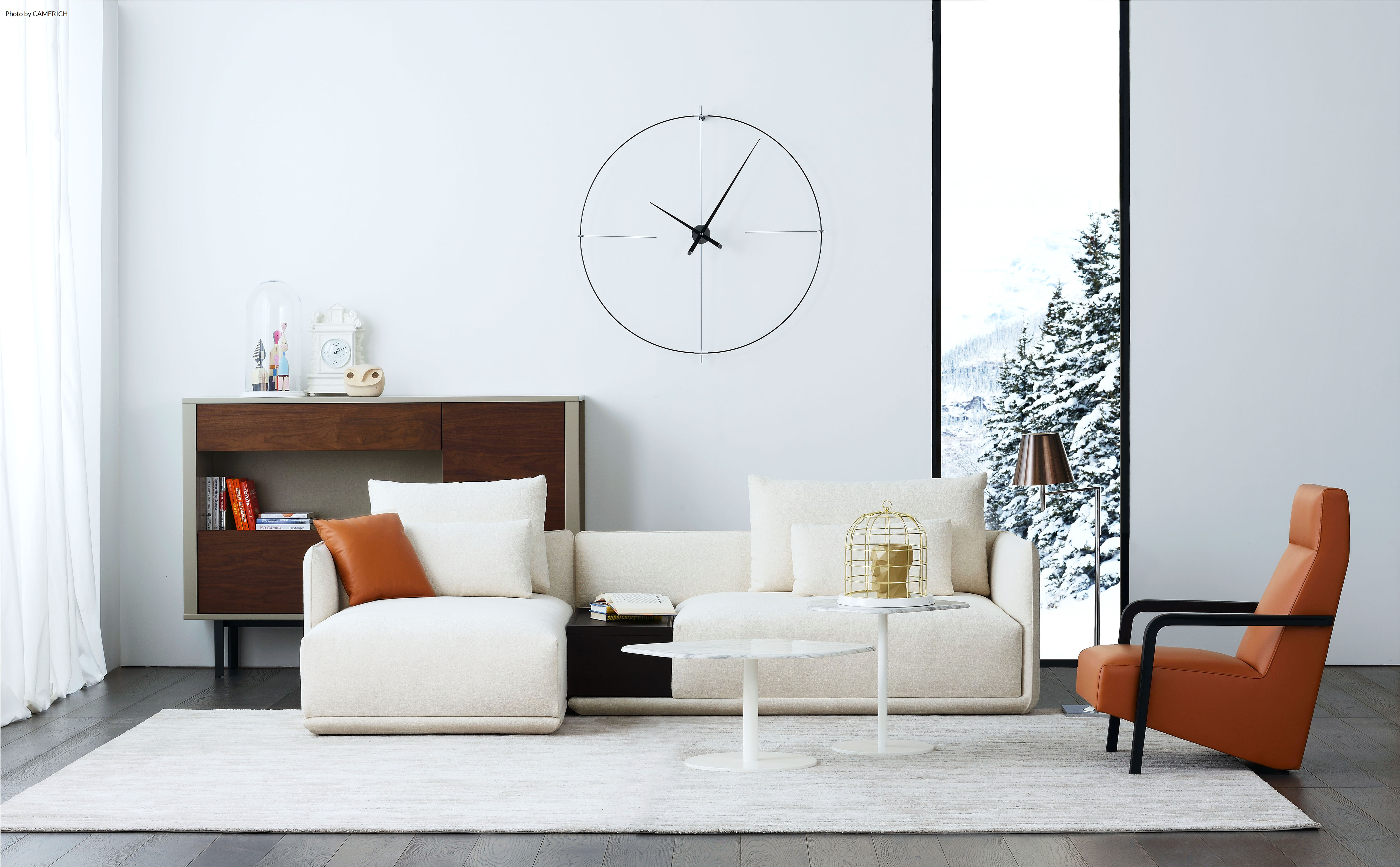 BILBAO wall clock in black walnut wood with black and chrome