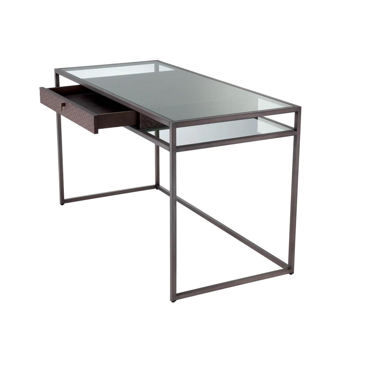 Biurko NAPA VALLEY ciemnobrązowy fornir ze szkłem Eichholtz Eye on Design