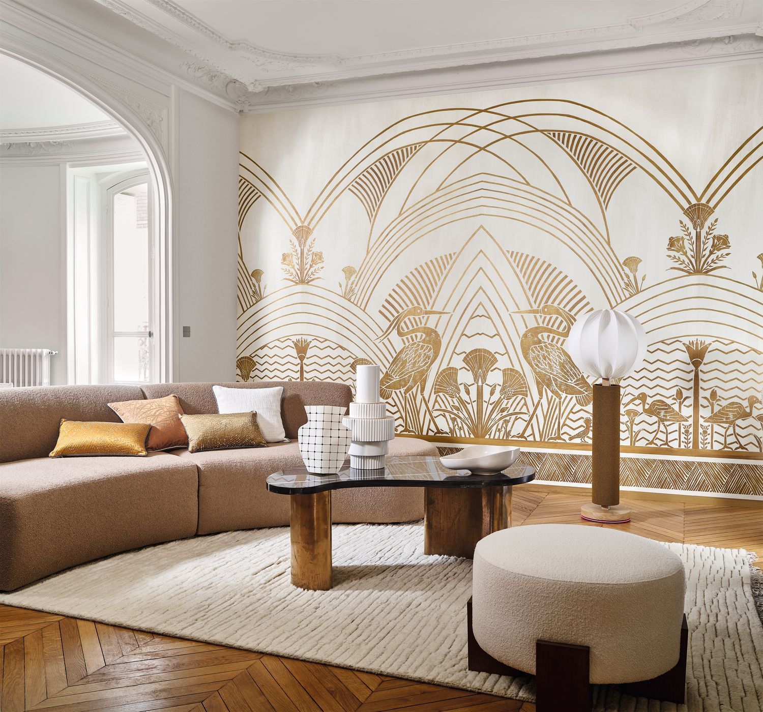 Art Deco Mural ELEPHANTINE Green with Gold