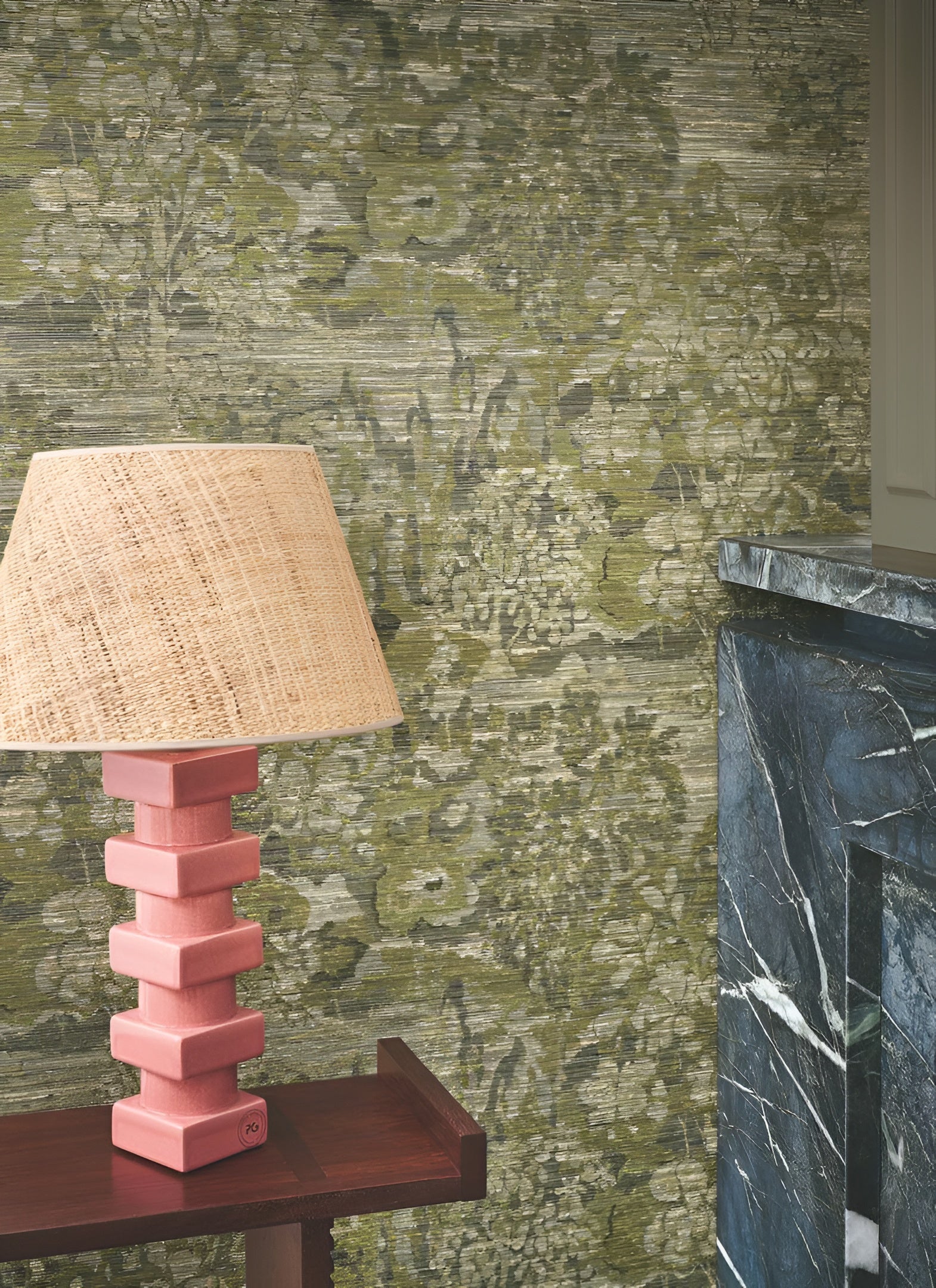 Textilstruktur-Tapete mit pflanzlichem Blattmuster VERDURE - VERT grün