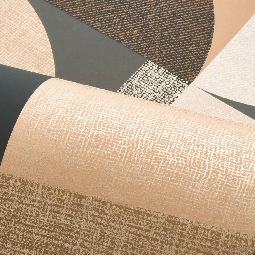 Wallpaper with geometric pattern BARILLET - ANTHRACITE/NUDE anthracite with beige