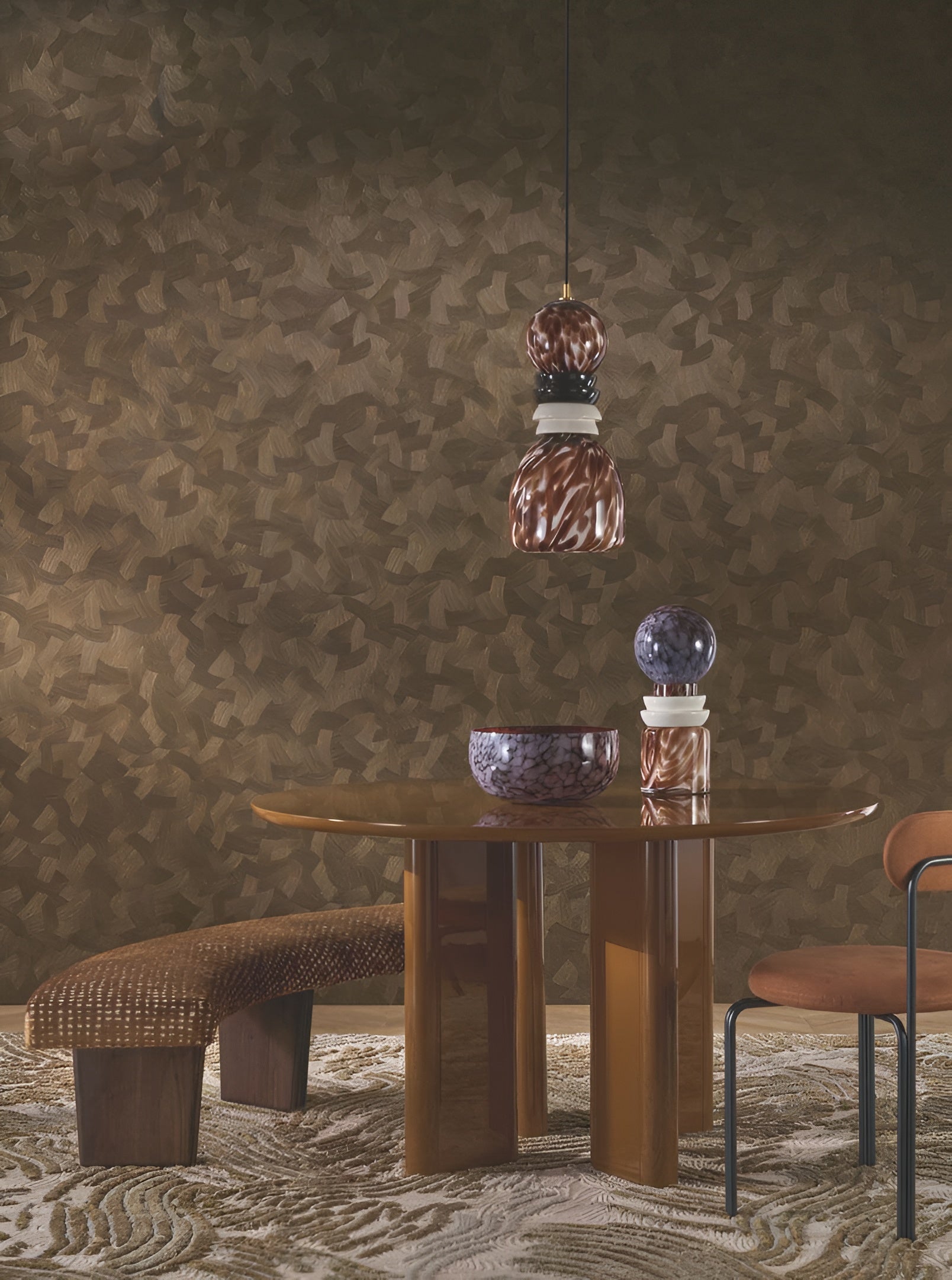 Metallic textured wallpaper with abstract pattern BERENICE - NOIR/DORÉ brown with gold