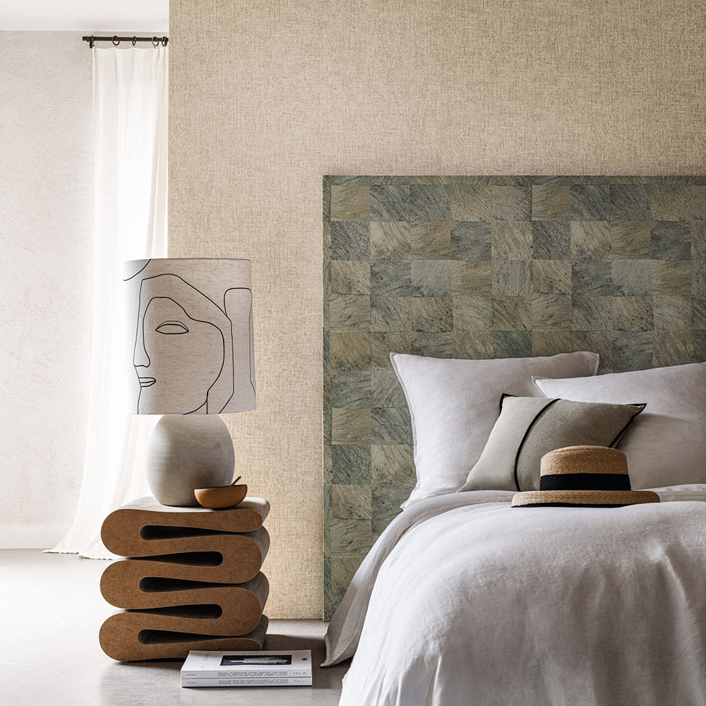 Structural wallpaper with a geometric wood-like pattern ABALE - MARINE dark blue