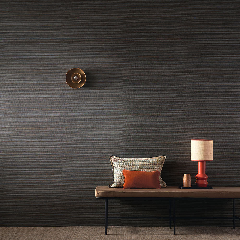 Structural wallpaper imitating plant canvas PANDAN - EBONY dark brown