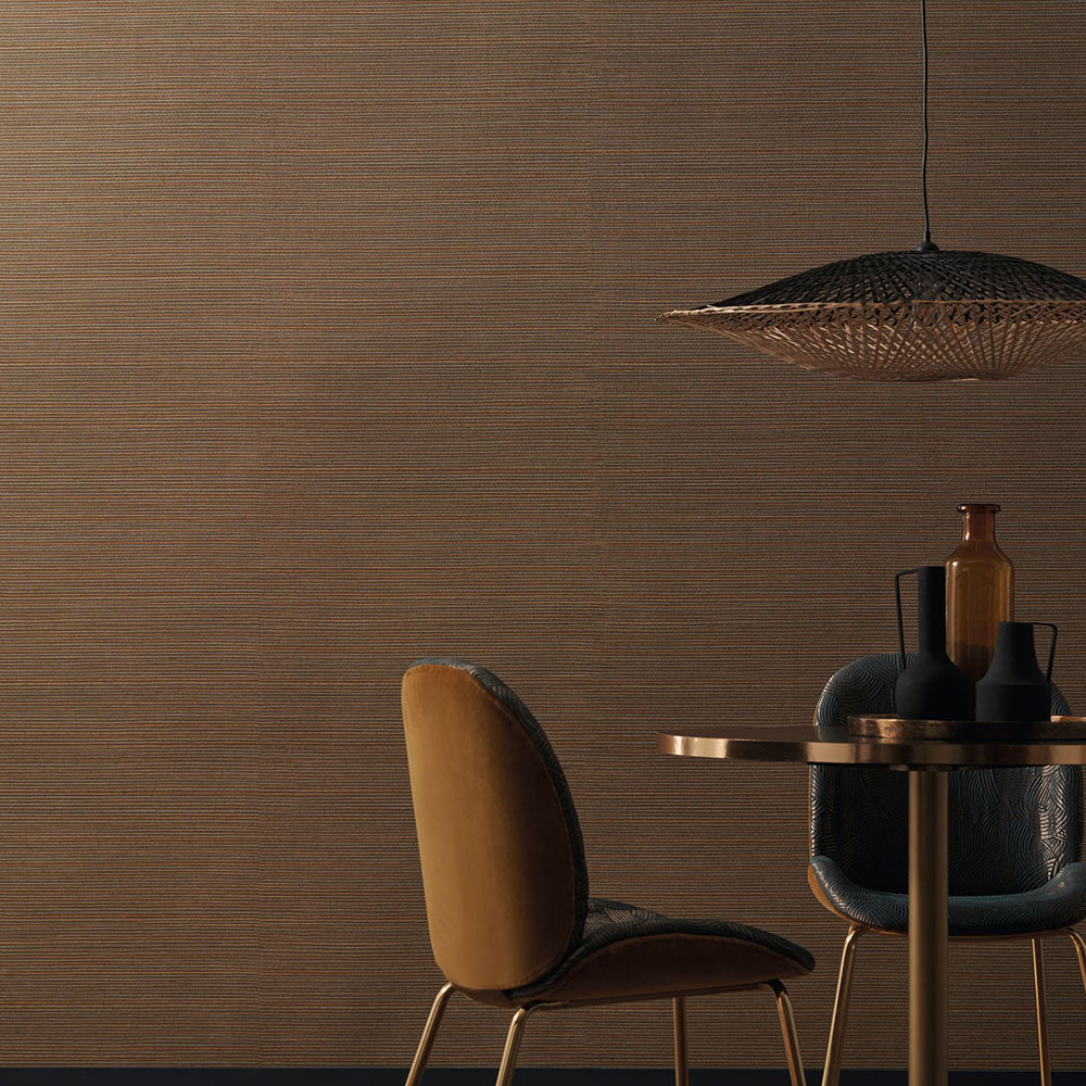 Structural wallpaper imitating plant canvas PANDAN - EBONY dark brown