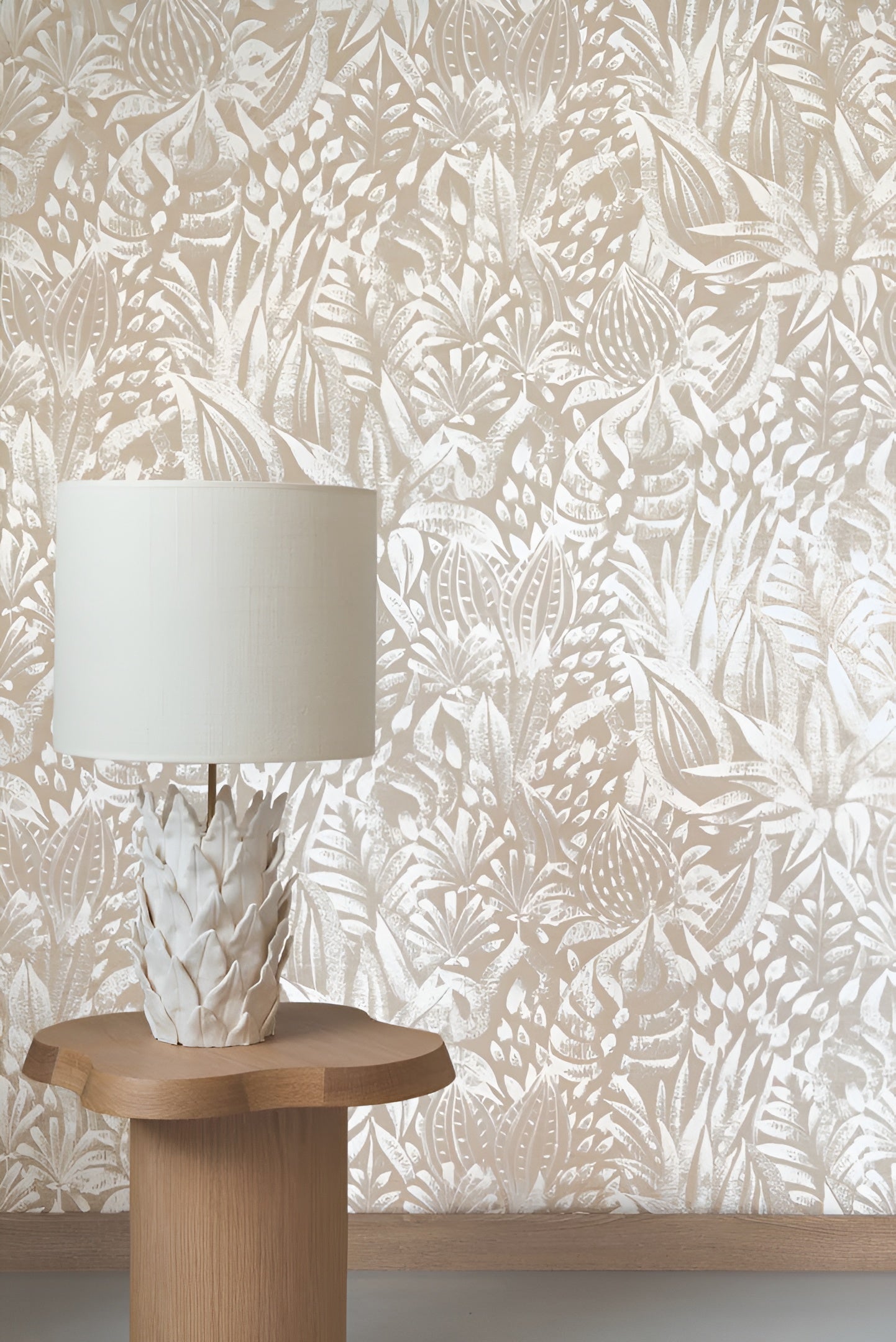 Textiltapete mit floralem Muster aus Blumen und Blättern FOLIAGE - BLANC cremefarben