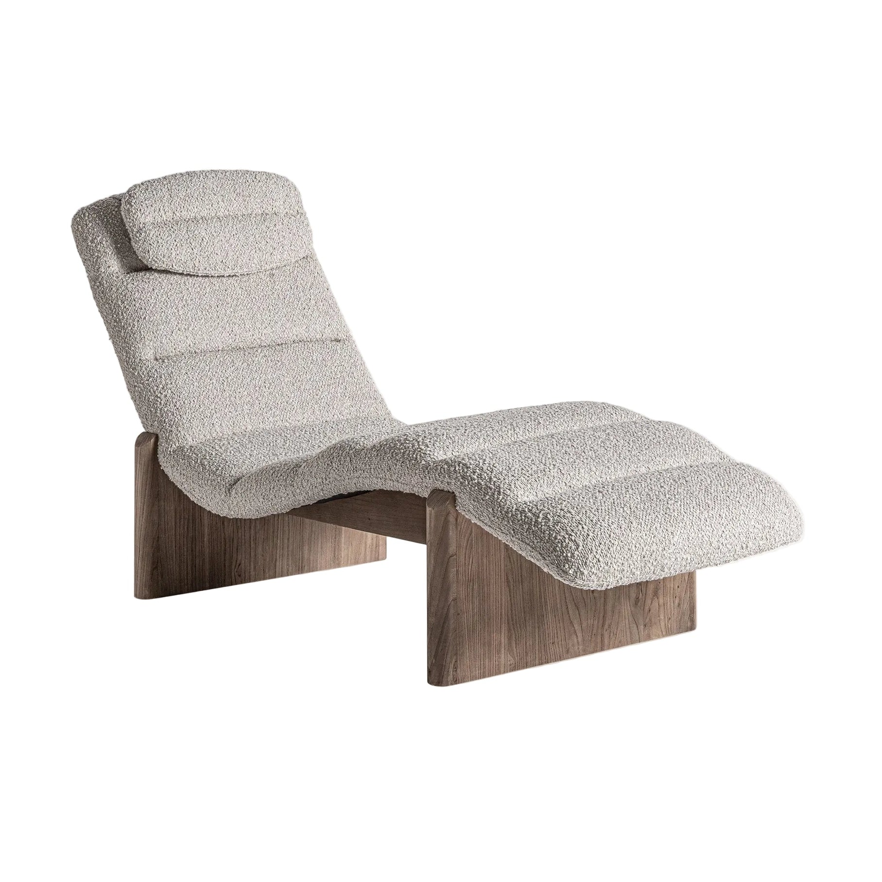 Beige JACQUARD Chaise Longue with Wooden Base