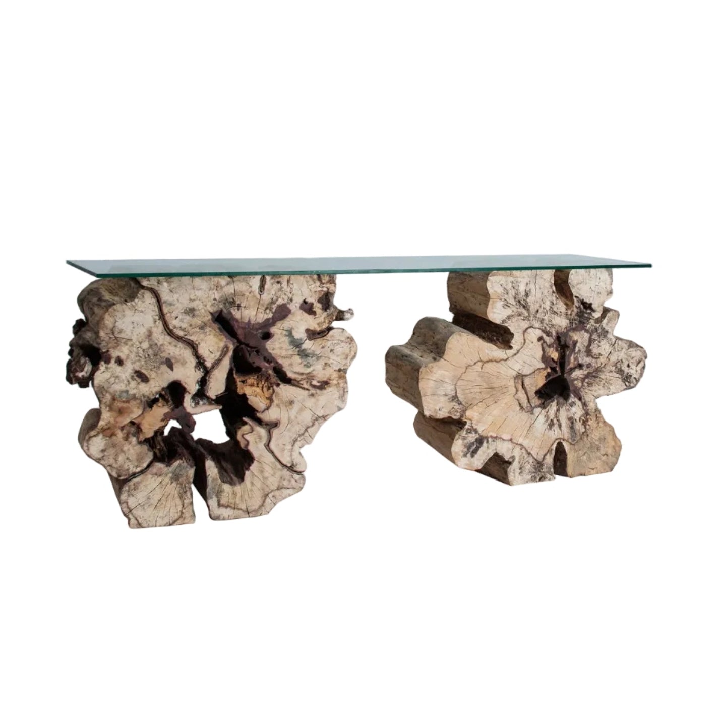 Konsolentisch BEYNEU aus tropischem Holz mit Glasplatte