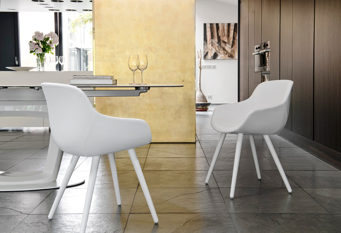 IGLOO upholstered chair with a dark wooden base