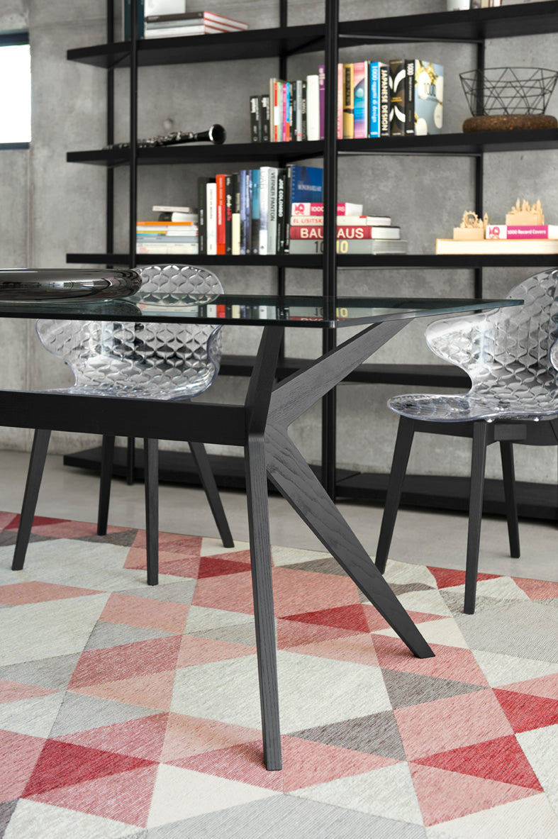 KENT table with glass top and black base