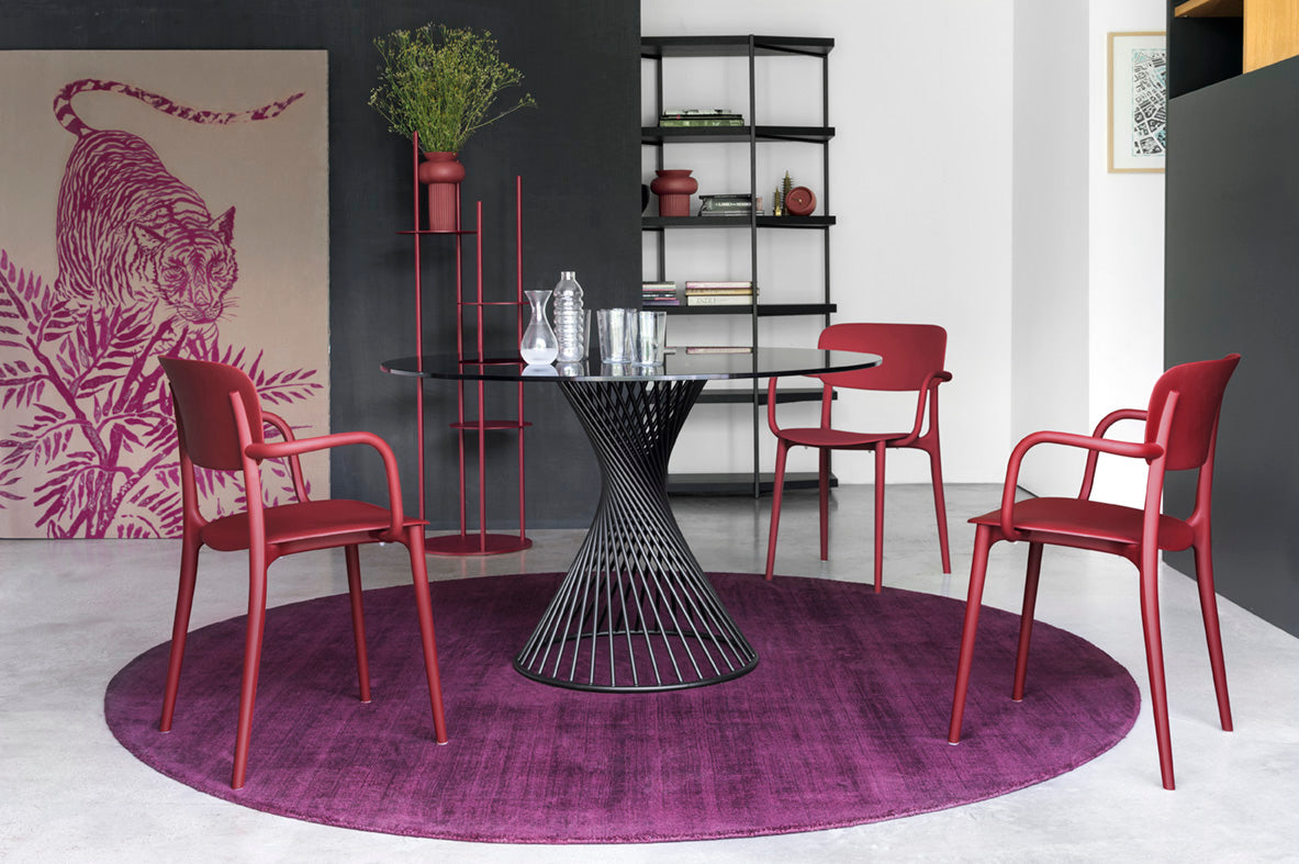 VORTEX Round Table with Smoky Glass Top and Black Base