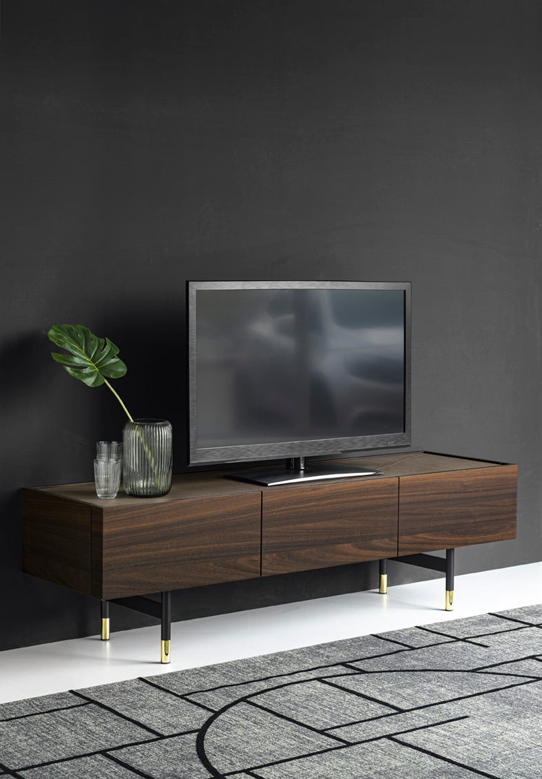 RTV-Schränke HORIZON dunkles Holz mit brauner Platte