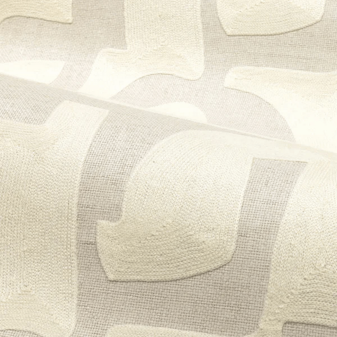 Geometric Pattern Embroidered Wallpaper SONATE - IVORY GREY with Beige