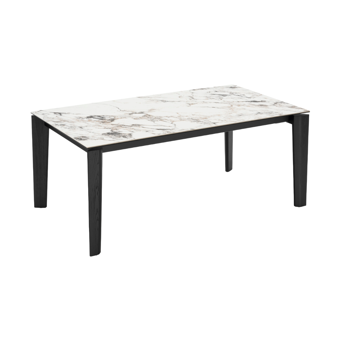 Ausziehbarer Tisch DOGMA mit weißer Platte und schwarzem Holzgestell