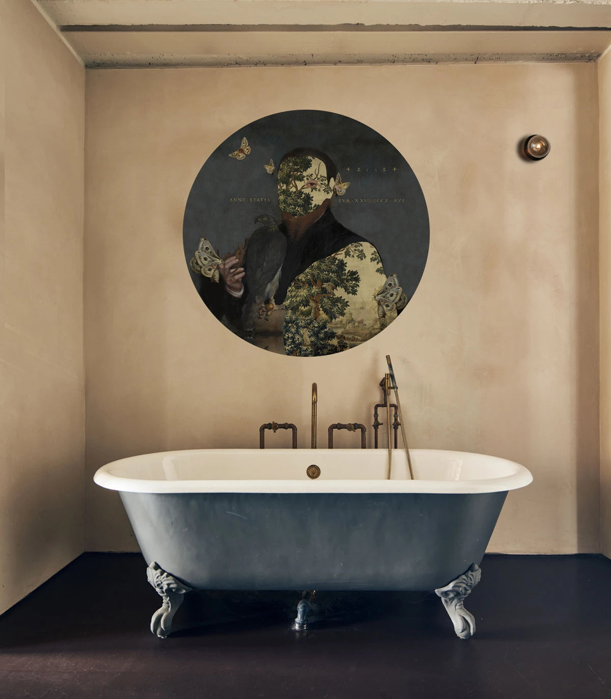 Circle-shaped mural DOTS - GENTLEMAN MOTH dark gray