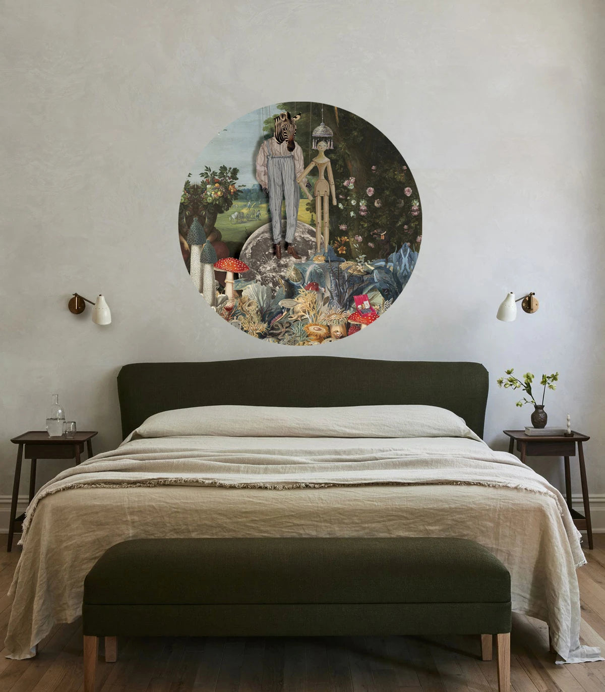 Wandbild in Form eines Kreises DOTS - PUPPETS dunkelgrün mit blau