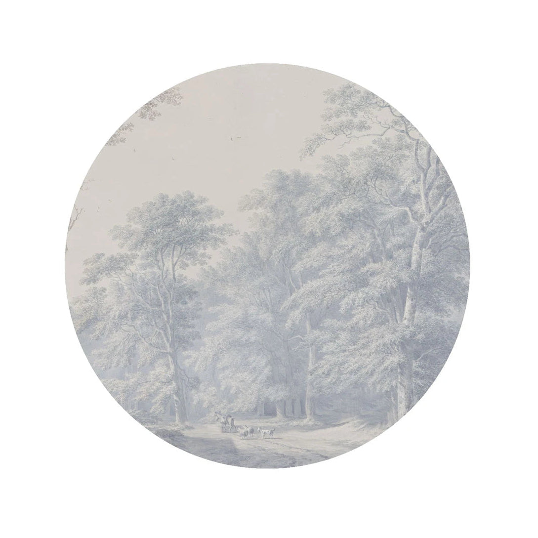 Circle-shaped Mural DOTS - WATERCOLOR GROVE muted blue