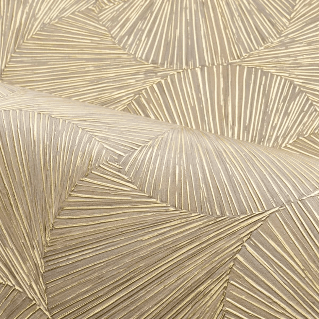 Metallic textured wallpaper with a plant leaf motif SONGKET - TRAVERTINE sandy beige