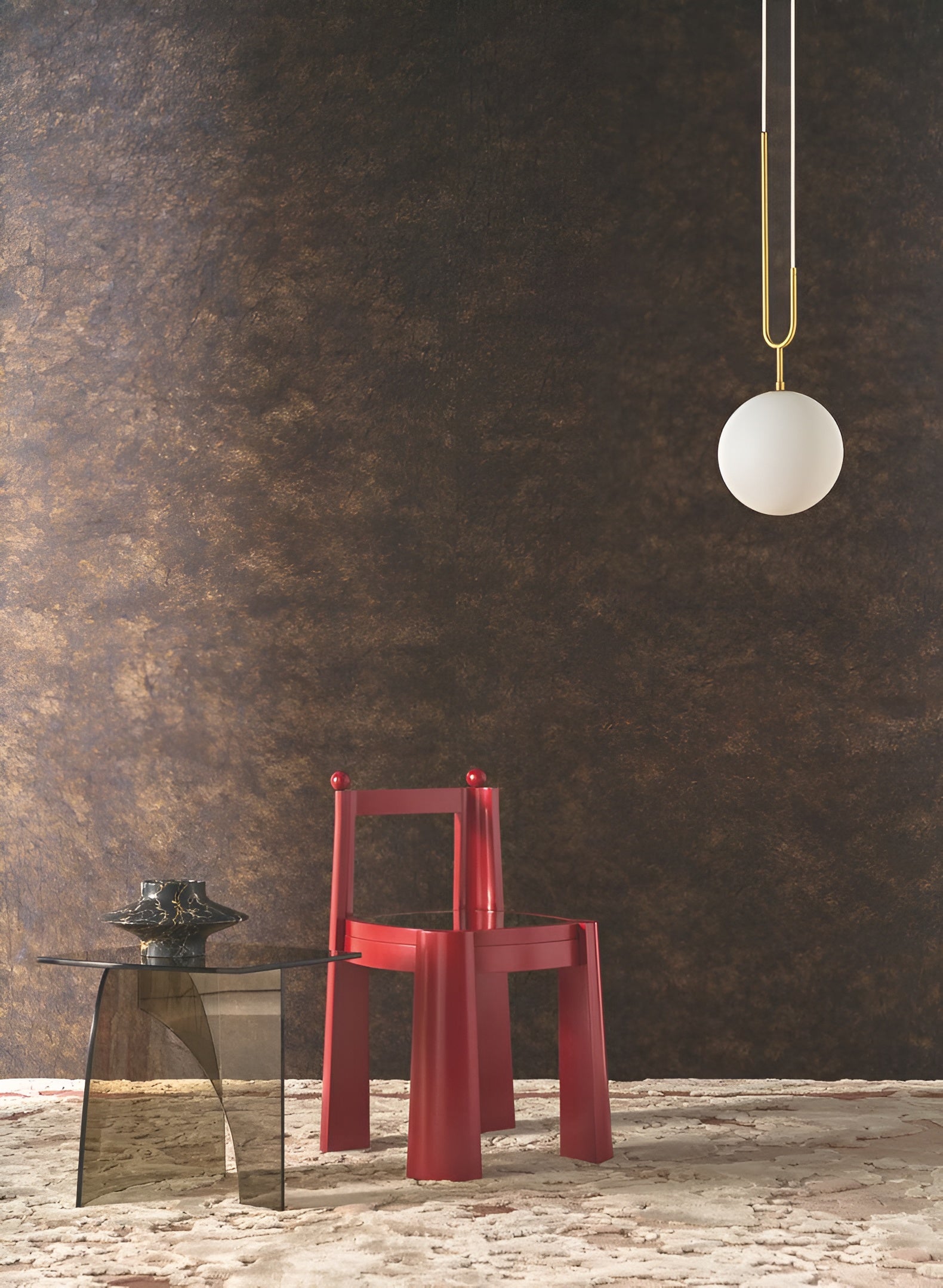 Metallic Textured Fabric Wallpaper with Pleats OXEA - TERRE DE SIENNE DORÉ Terracotta with Gold