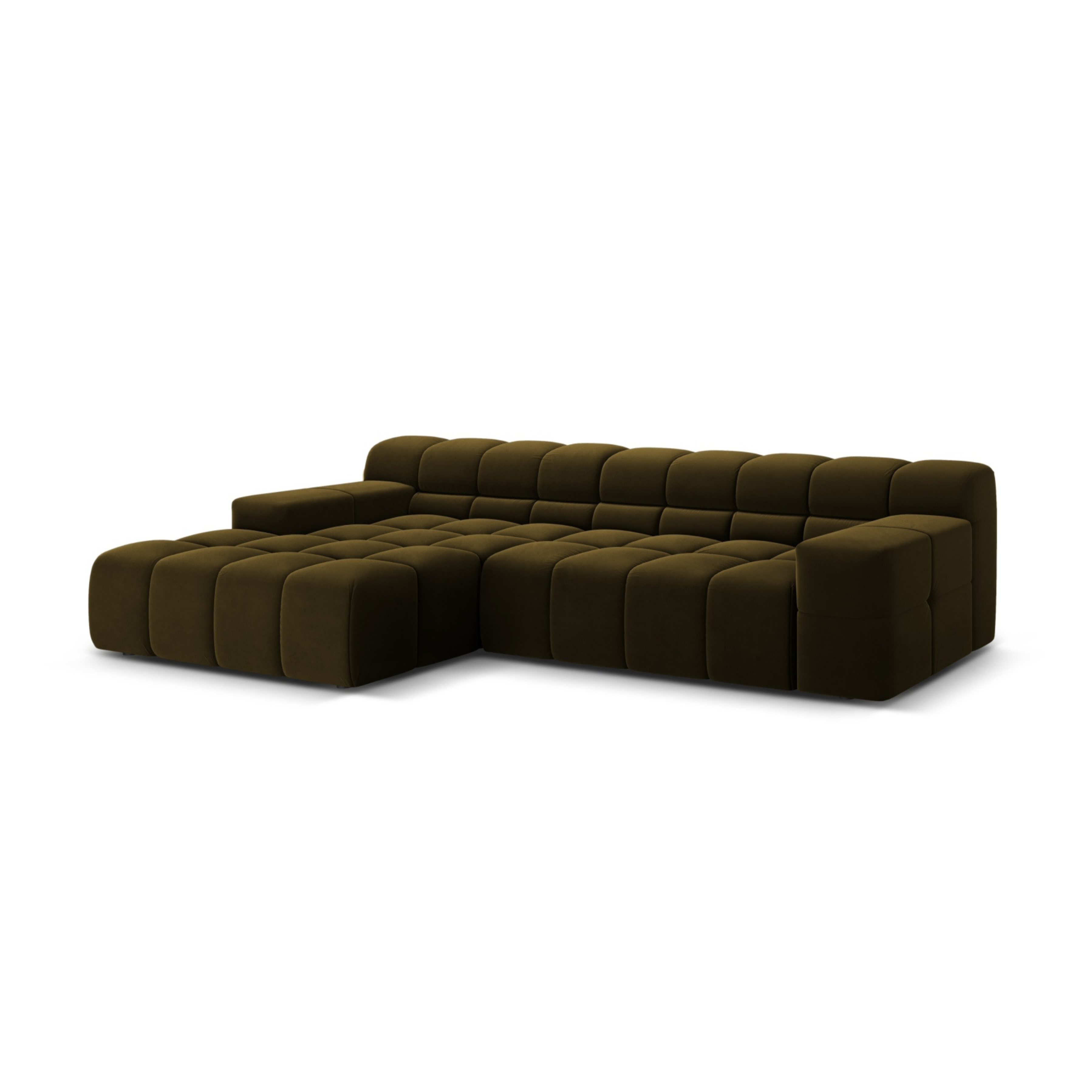 Green left-facing 3-seater velvet corner sofa AGAVE
