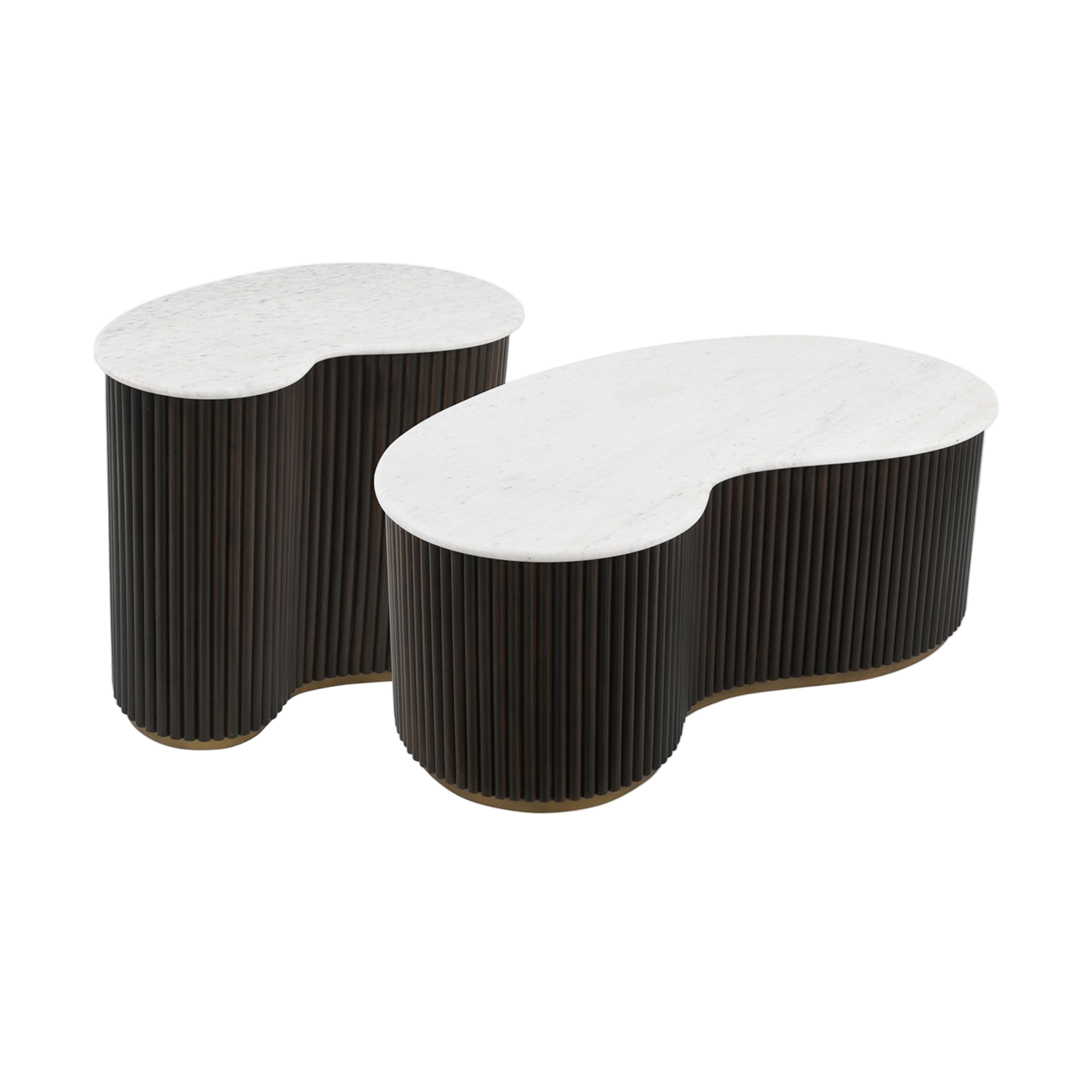 MAYFIELD coffee table set white marble with ribbed mango wood