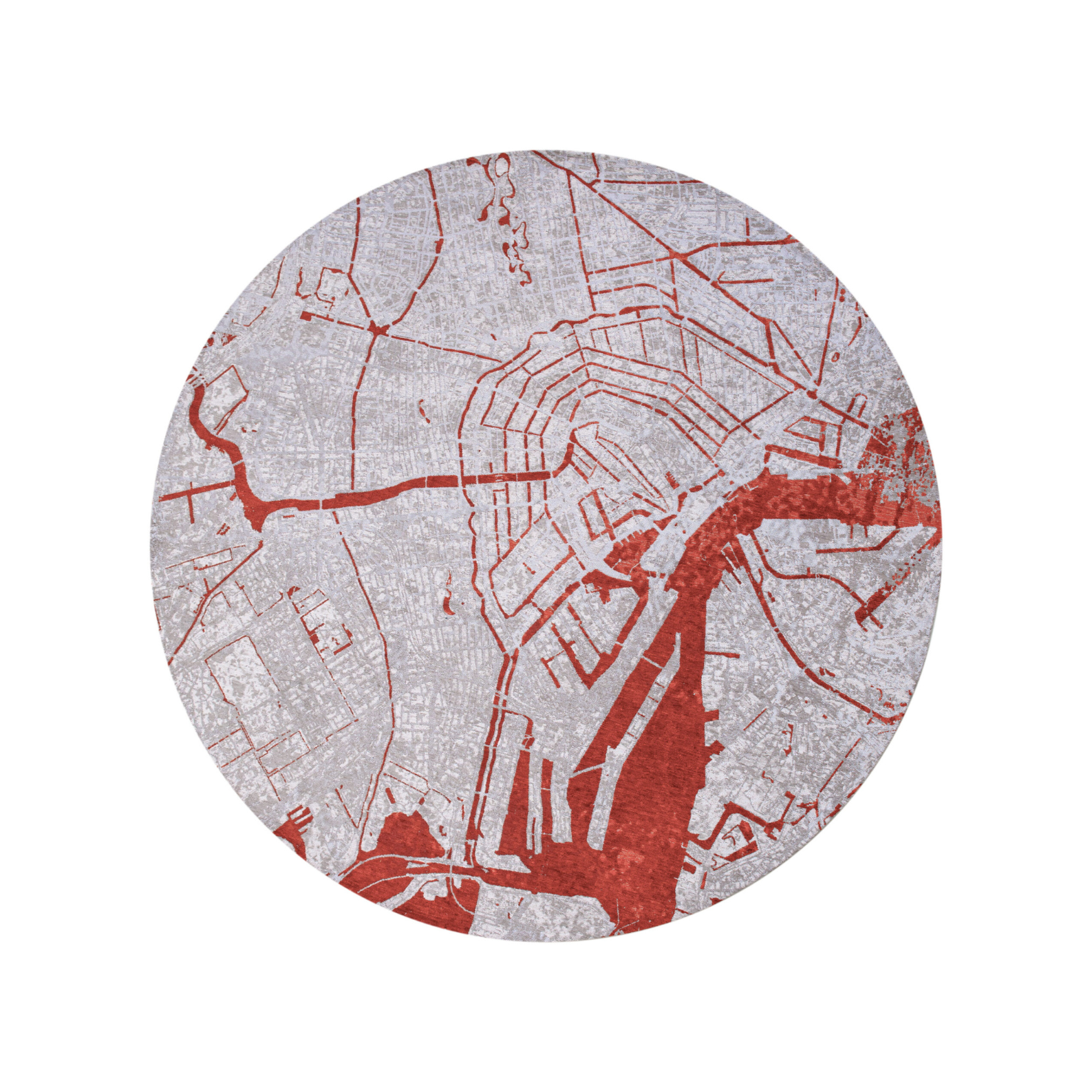 Dywan okrągły CITIES AMSTERDAM ORANGE CUT czerwony – Louis de Poortere