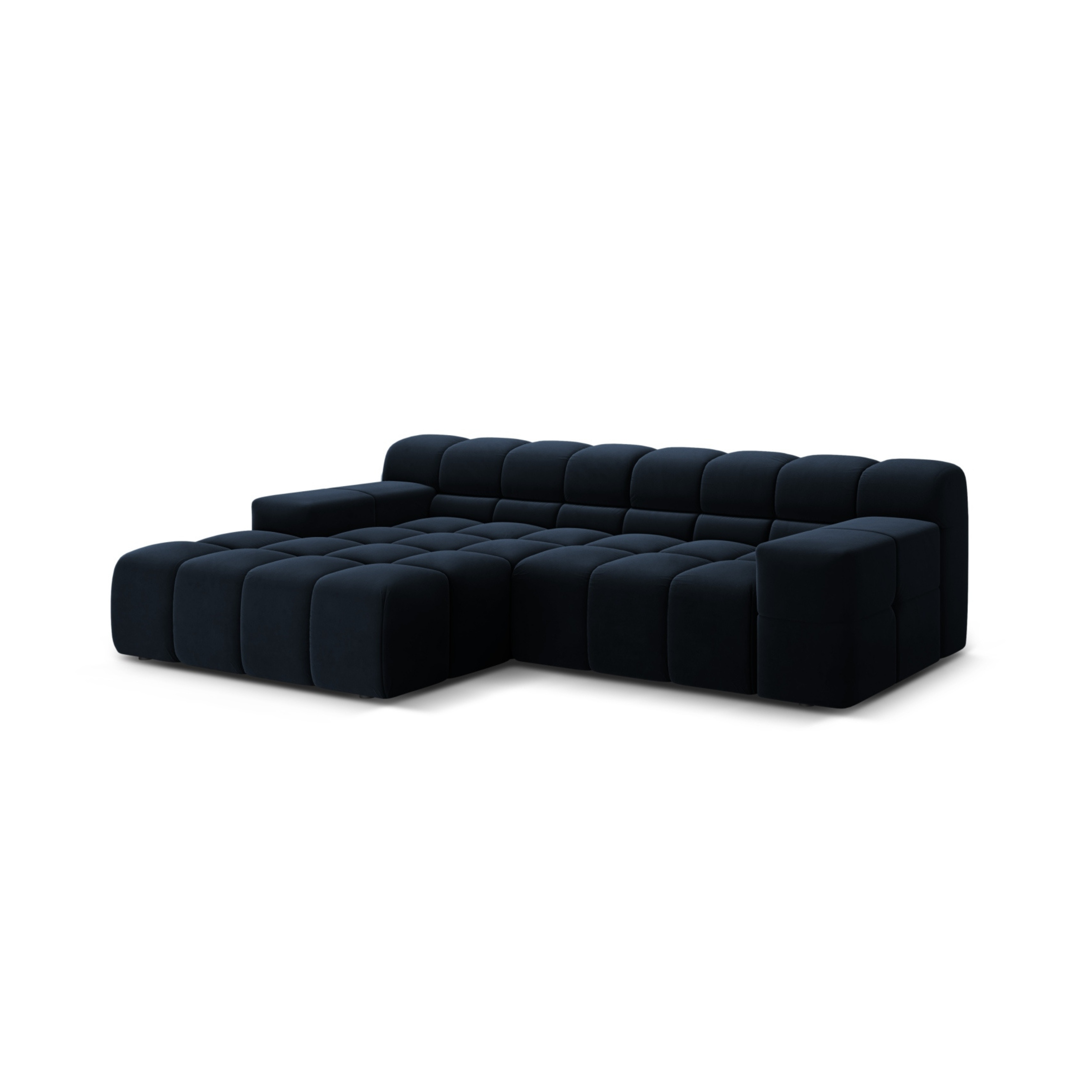 Left-facing 2-seater velvet corner sofa AGAVE navy blue