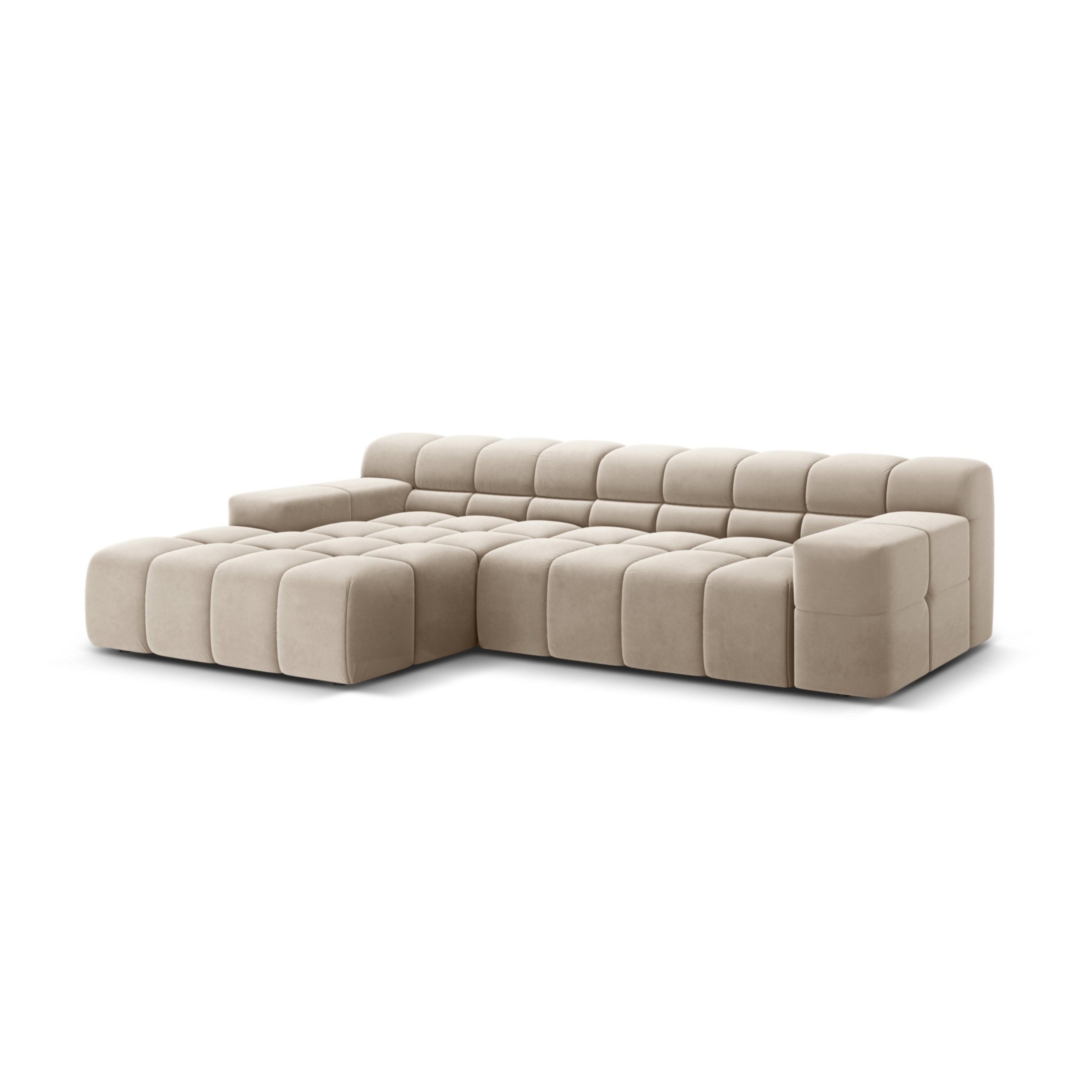 Left-facing 3-seater velvet corner sofa AGAVE light beige