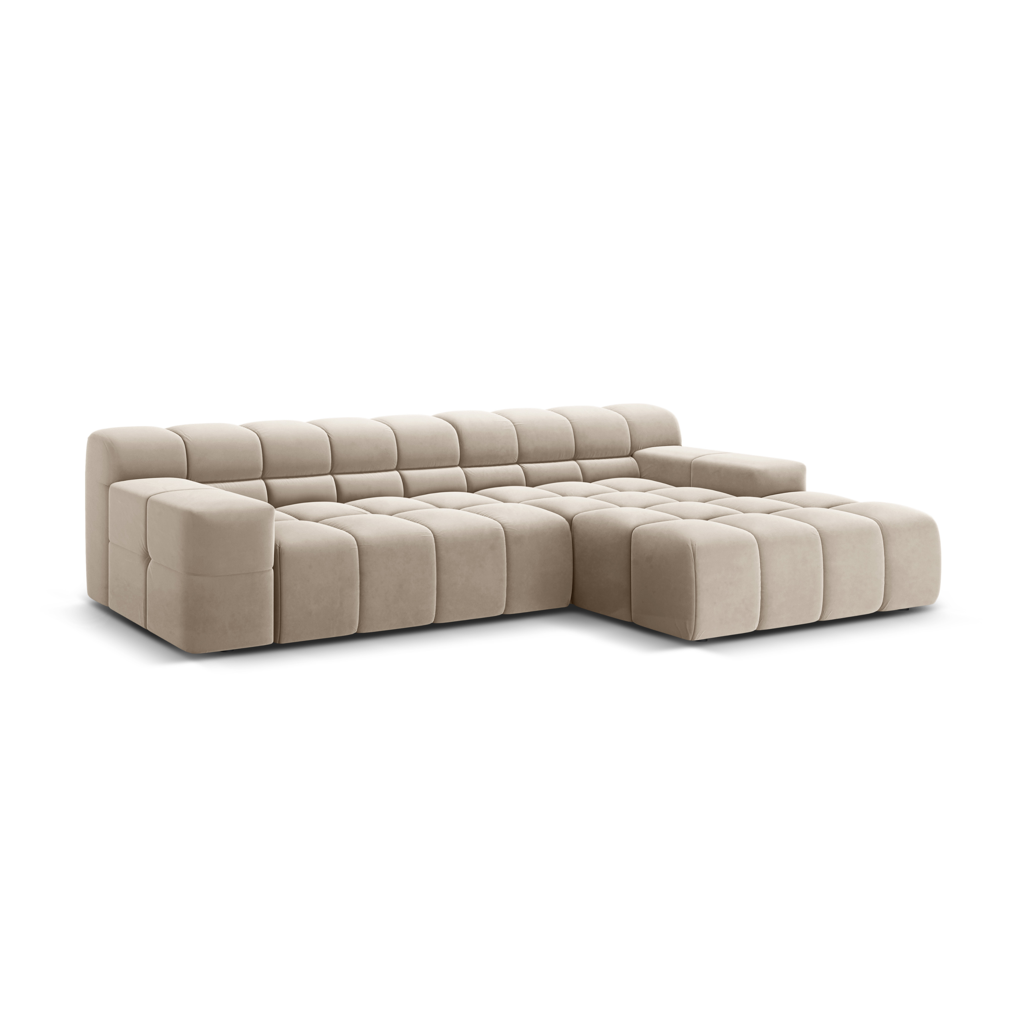 Right-facing 3-seater velvet corner sofa AGAVE light beige